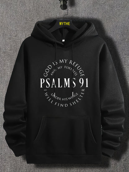 Stylish Psalms 91 Graphic Hoodie - Soft, Comfy, Loose Fit with Kangaroo Pocket, Drawstring, and Trendy Design - Autumn Winter Essential for Men