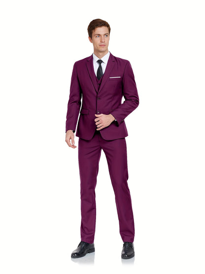 Men's Suits Set 3pcs Business Work Banquet Performance Travel Holiday Vacation Daily Birthday Gift Dress Tuxedo Jacket Coat Blazer Vest Pants Suit Set for Men Size XS-XXXL Wedding Season