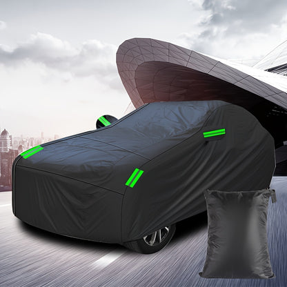 The Car Cover Is All Black With A 190T Silver-coated Fabric, Car Cover With Sun Protection, Polyester Reflective Strip Car Cover