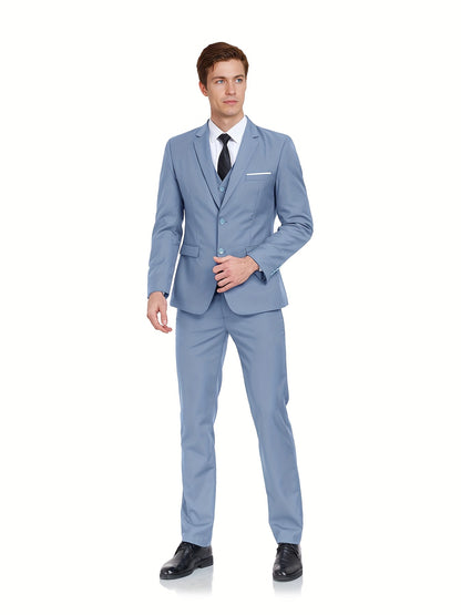 Men's Suits Set 3pcs Business Work Banquet Performance Travel Holiday Vacation Daily Birthday Gift Dress Tuxedo Jacket Coat Blazer Vest Pants Suit Set for Men Size XS-XXXL Wedding Season