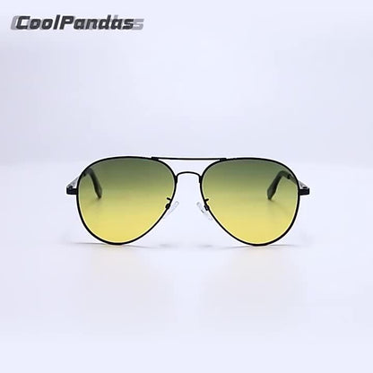 Stylish Pilot Glasses with Polarized And Photochromic Lenses for Driving Both Day And Night.