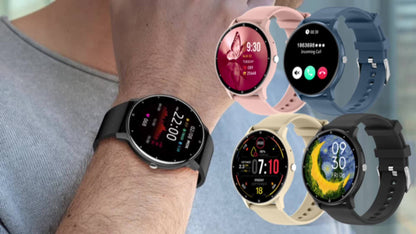 Synwoo Smart Watch for Men and Women - 3.25cm Full Touch Screen, Digital Display, Round Dial, Motion Tracker, Alarm Clock, Weather Update, Music Playback, Message Reminder, USB Charging, Rechargeable Lithium Polymer Battery,