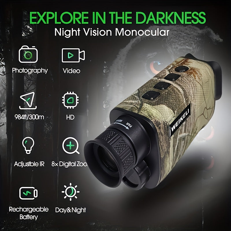 Camo Night Vision Monocular, 8X Digital Infrared Monocular Telescope With 2200mAh Rechargeable Lithium Battery, 3.91cm TFT Display Screen