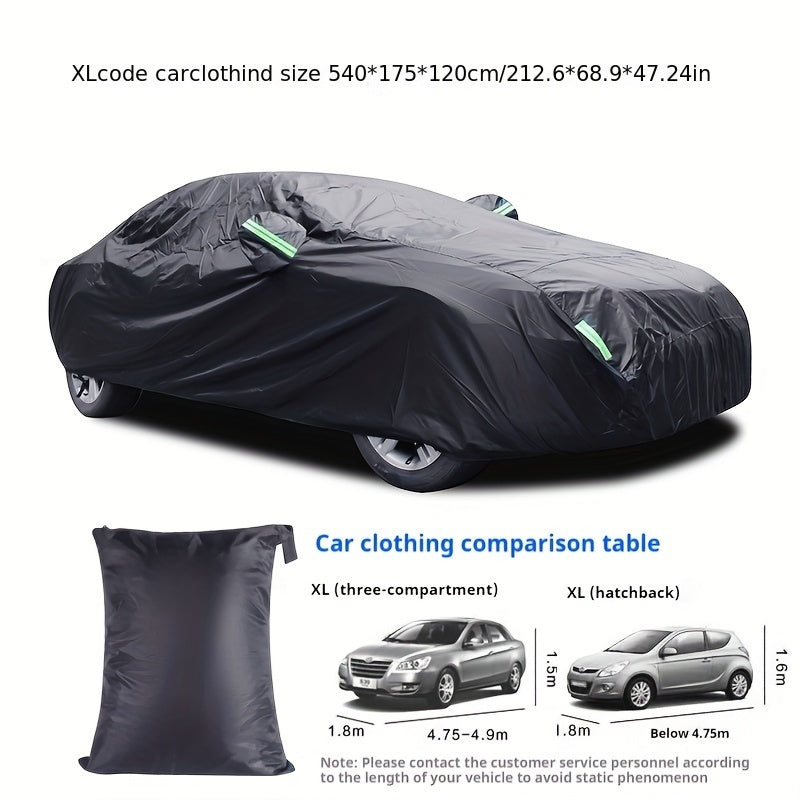 The Car Cover Is All Black With A 190T Silver-coated Fabric, Car Cover With Sun Protection, Polyester Reflective Strip Car Cover