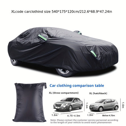 The Car Cover Is All Black With A 190T Silver-coated Fabric, Car Cover With Sun Protection, Polyester Reflective Strip Car Cover