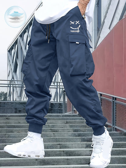 Street Style Men's Casual Non Stretch Footed Cargo Pants With Drawstring For Casual Daily Wear, Spring And Fall