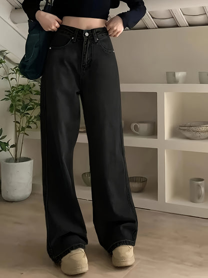 Vintage Loose Straight Leg Jeans With Multi Pockets, Casual Versatile Denim Pants For Women, Women's Clothing & Denim