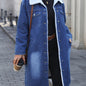 Morin Elegant Mid-Length Denim Jacket with Faux Fur Trim - Women's Winter Loose Fit, Button-Up, Long Sleeve, Flap Pocket Coat, Machine Washable, Cotton/Polyester Blend