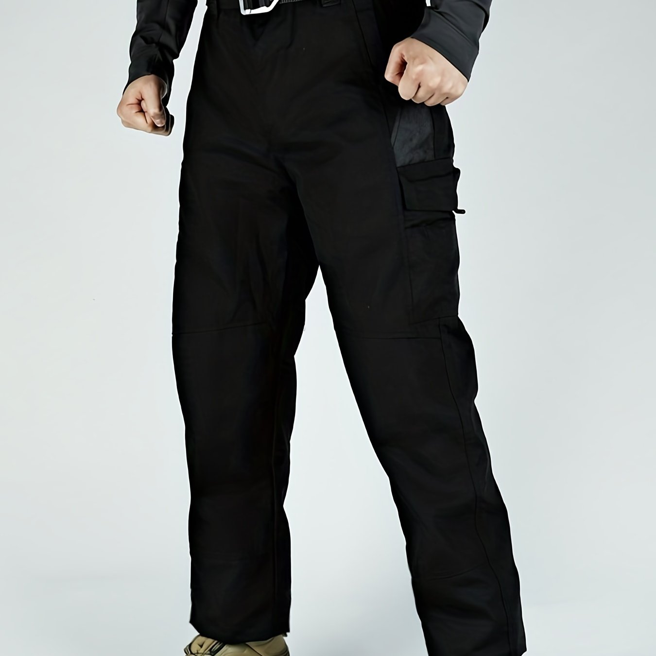 Men's Tactical Pants, Wear-Resistant Combat Training Multi-Pocket Water-Repellent Outdoor Pants, Polyester, Solid Color