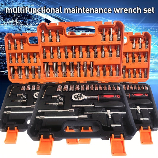 1 Set Professional Car Repair Tool Box: Portable, Durable, Easy-to-Use Ratchet Wrench Set - Suitable for Car, Ship, Motorbike Repair, Home Industrial Repair - Includes Portable Box