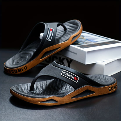 Men's Stylish Flip-Flops - Comfortable PVC Material, Non-Slip Sole, Arch Support Strap, Perfect for Beach & Casual Wear (Black/White/Beige), Beach Accessories