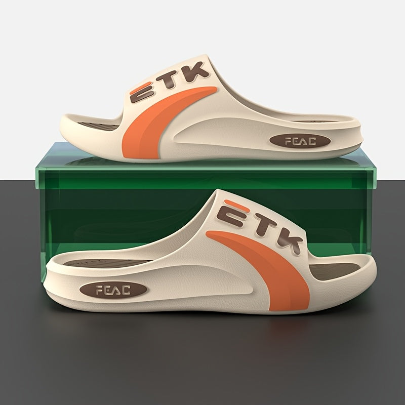 ETK Stylish Summer Slides - Comfortable Non-Slip, Odor-Resistant PVC Slippers for Beach, Pool & Outdoor Wear, Black & Green with White Strap, Trendy Sporty Design for All-Day Comfort, Poolside Slippers | Modern Casual Wear |