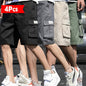4-Pack Solid Color Men's Casual Cargo Shorts - 100% Polyester, Regular Fit, Non-Stretch Woven Fabric, Drawstring and Multiple Pockets for Daily Wear
