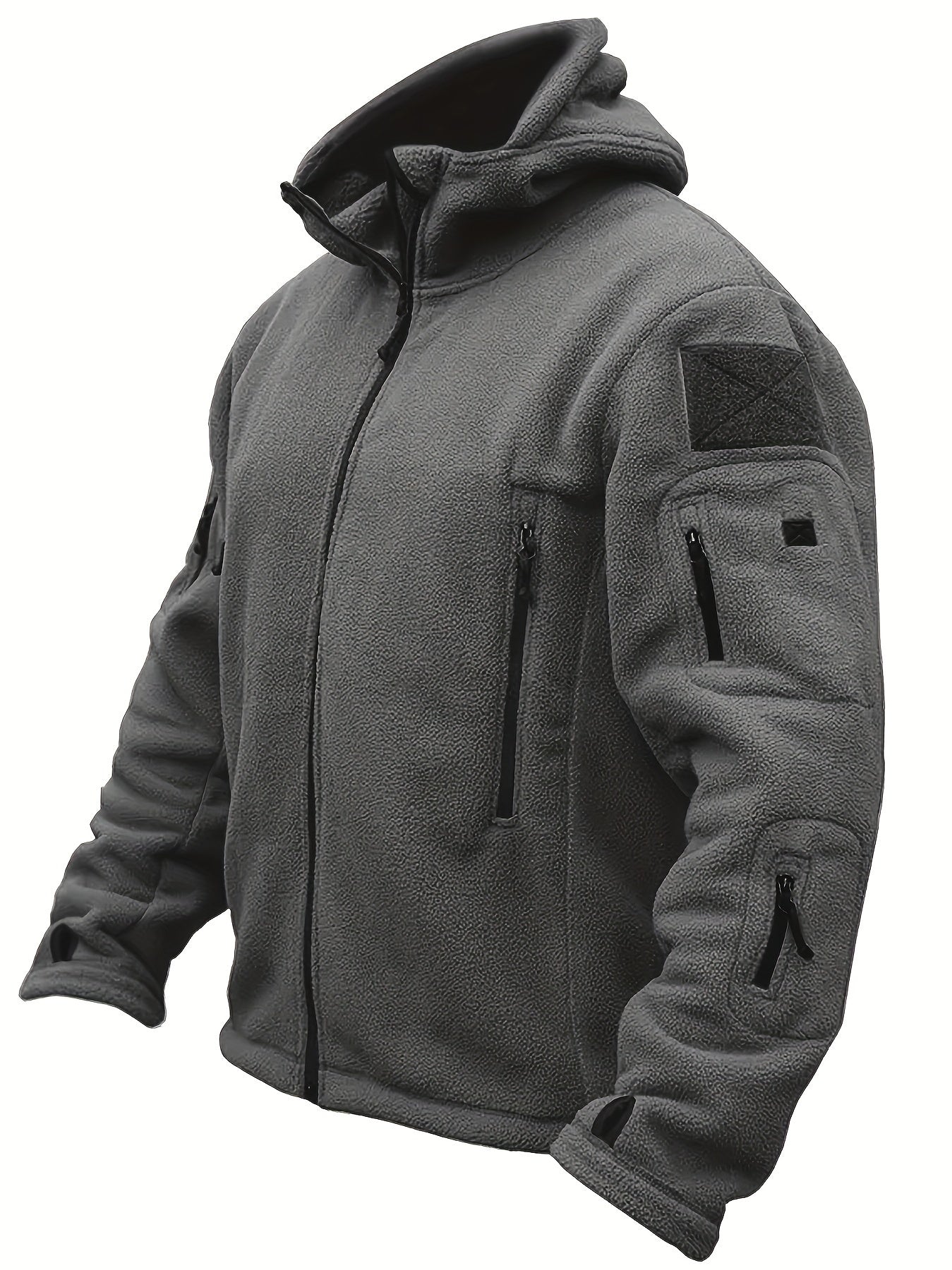 Men's Cozy Fleece Jacket, Zipper Hooded Windproof Coat For Autumn And Winter, Men's Solid Color Fleece-lined Hooded Jacket With Multiple Pockets