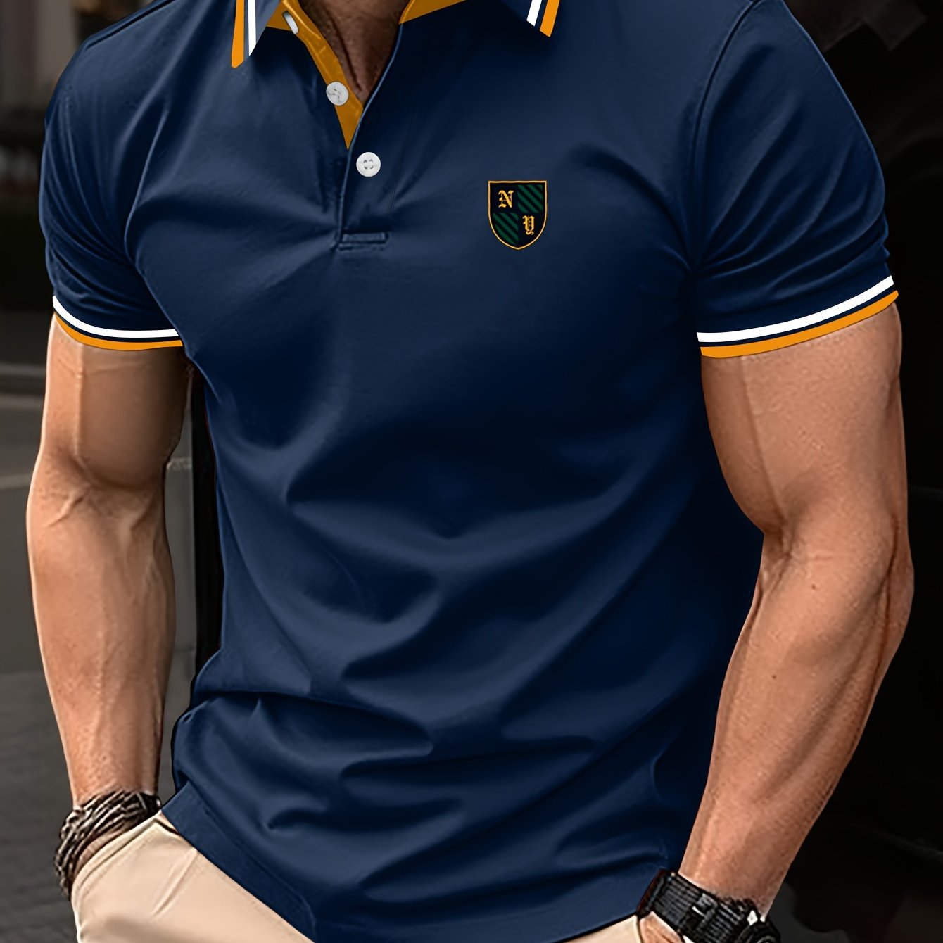 Casual Men's Short Sleeve Golf Shirt With Contrast Trim Design, Comfy Male Shirt For Golf Sports, Gift For Men