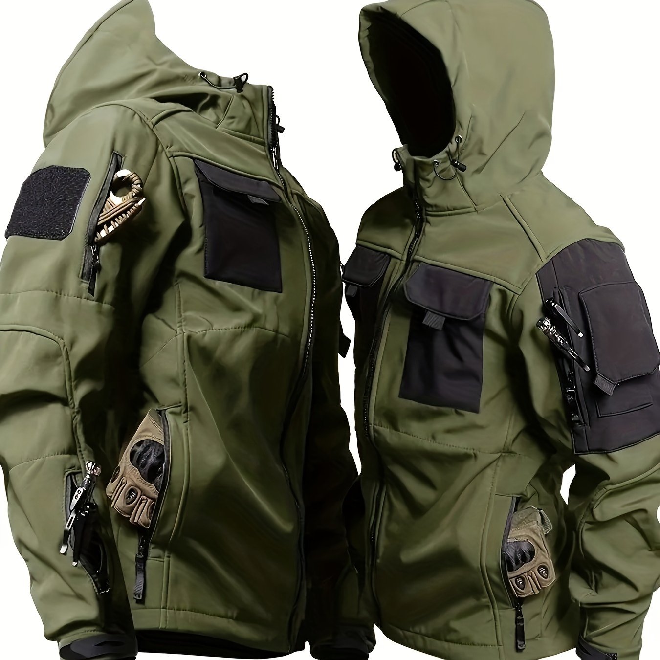 Men's Outdoor Zip Up Softshell Jacket With Pockets, Waterproof, Scratch Resistant And Warm Hooded Jacket For Outdoors