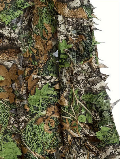 1pc Camo Leaf Pattern Hooded Poncho, 3D Leaf Camouflage Mesh Hooded Army Costume, Polyester 100% Knit Fabric with Slight Stretch, Loose Fit for Outdoor Activities, Hunting, Bird Watching, Survival Games - S-XL