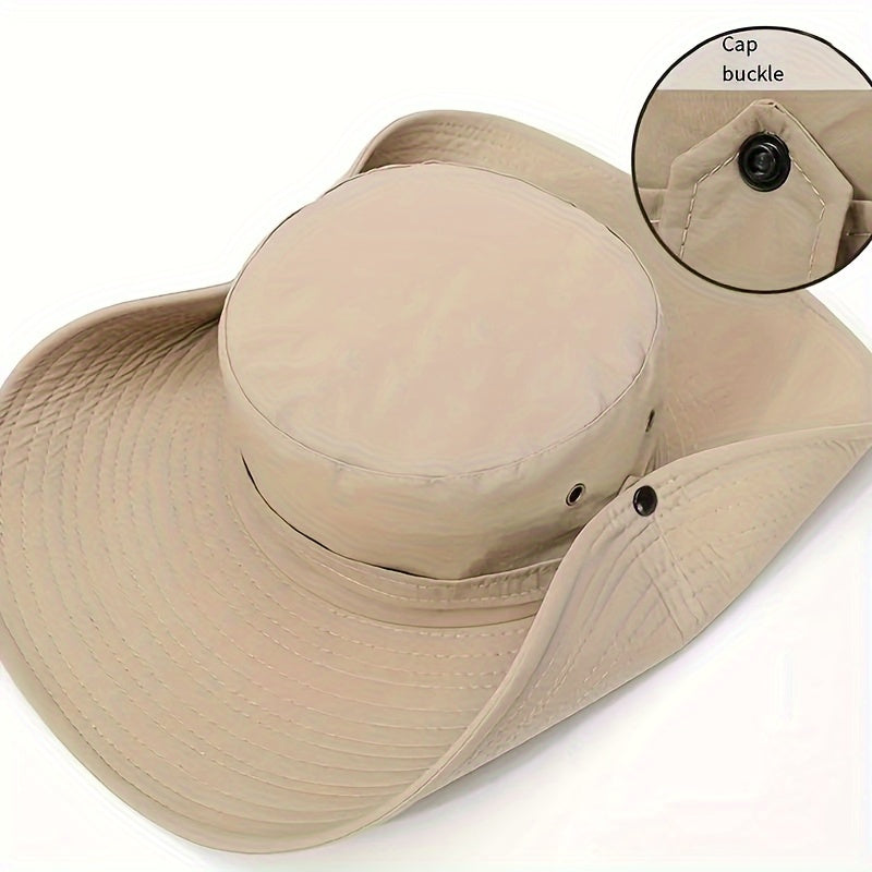 1pc Men's Breathable Wide Brim Sun Hat with UV Protection, Adjustable Buckle Closure, Solid Color, Outdoor Hiking & Recreation Hat with Non-Woven Polyester Fabric