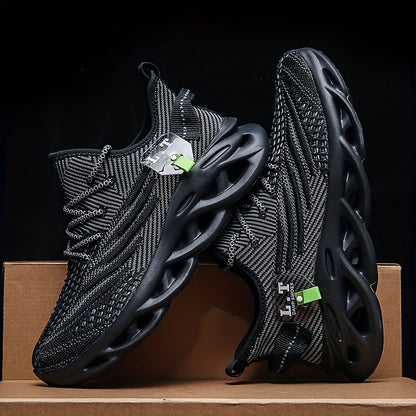 Men's Shock Absorption Blade Type Shoes, Breathable Lace Up Non-Slip Shoes For Jogging Walking