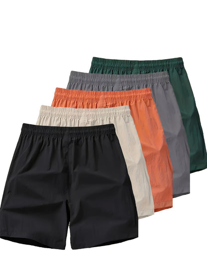 Polyester Non-Stretch Sports Style 5pcs 120g Alphabet Printed Shorts for Men, Loose Fit, Casual Wear, No Pocket, Not Waterproof, Basket Ball Sport