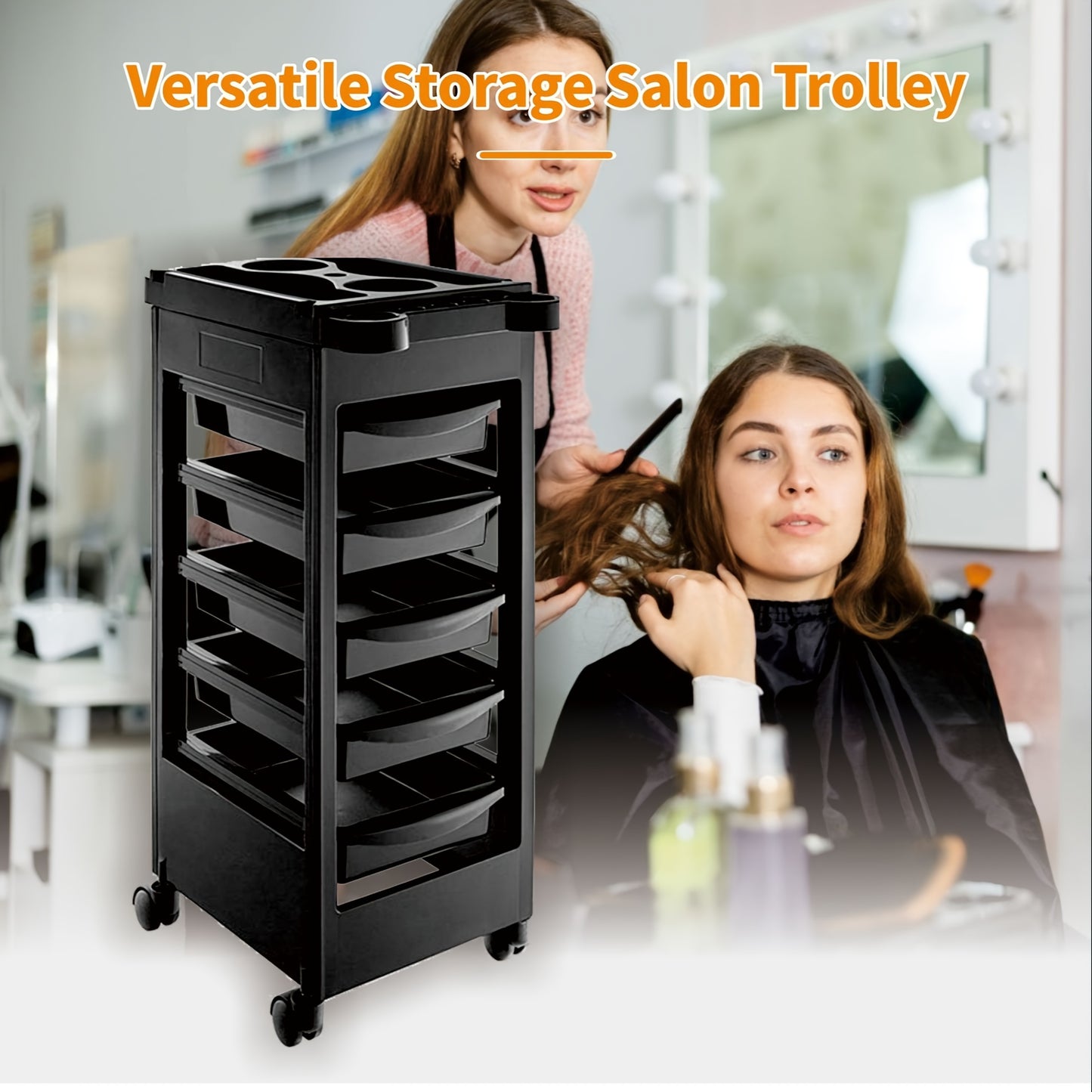 Salon Trolley Cart, Hair Styling Salon Trolley Cart With Wheels And 5 Drawers, Salon Rolling Cart For Extra Hairdresser Storage, Tool Free Rolling Salon Cart For Hair Stylist, Hairdresser, Beauty, Tattoo