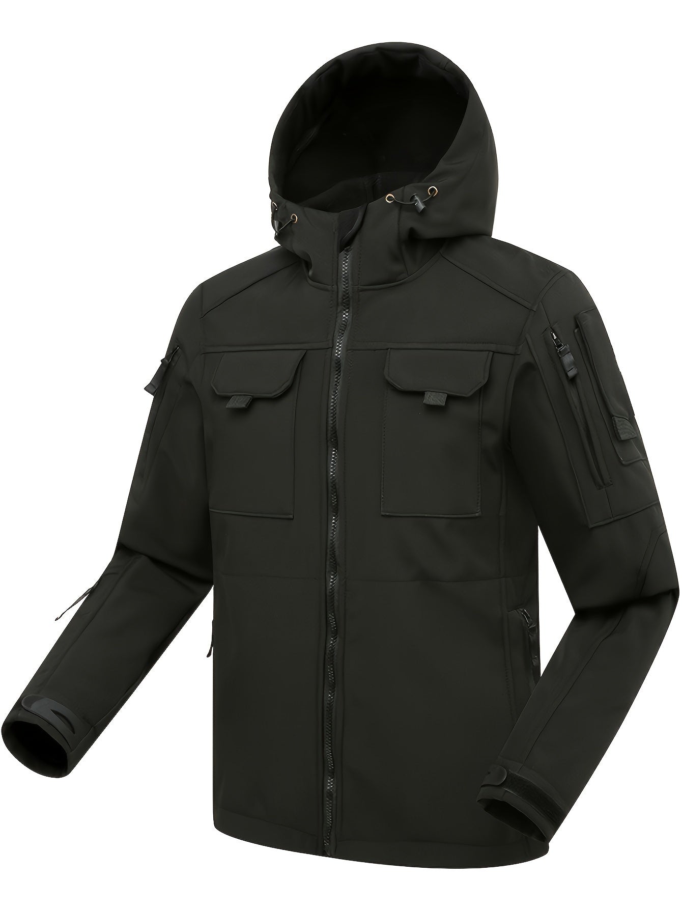 Men's Outdoor Zip Up Softshell Jacket With Pockets, Waterproof, Scratch Resistant And Warm Hooded Jacket For Outdoors