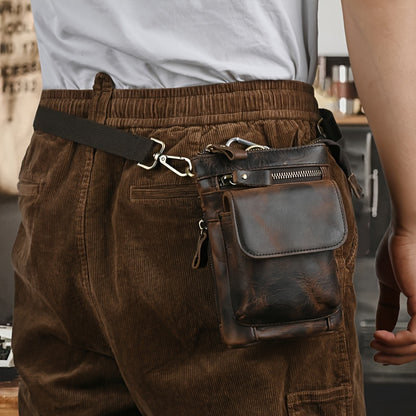 Genuine Leather Crossbody Bag, Casual Retro Style, Multi-Functional Outdoor Purse with 7-inch Mobile Phone Pocket, Hook Wear Belt, Uncharged - Ideal for Going Out