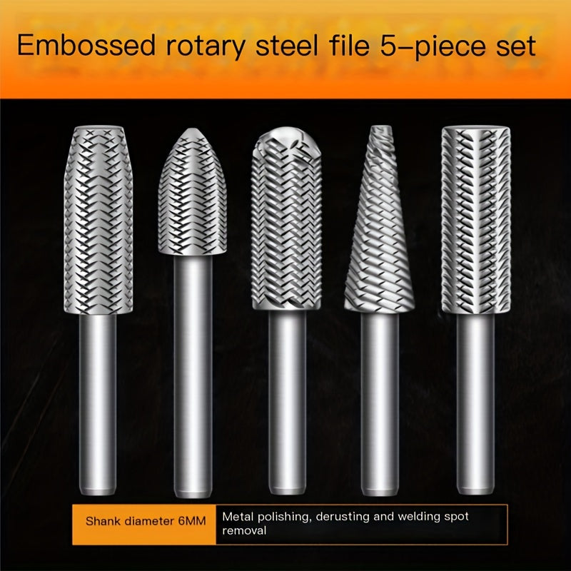 5pcs 6mm Rotary File Steel File, Carpentry DIY Soft Metal Trimming Set, Metal Grinding Repair Tool