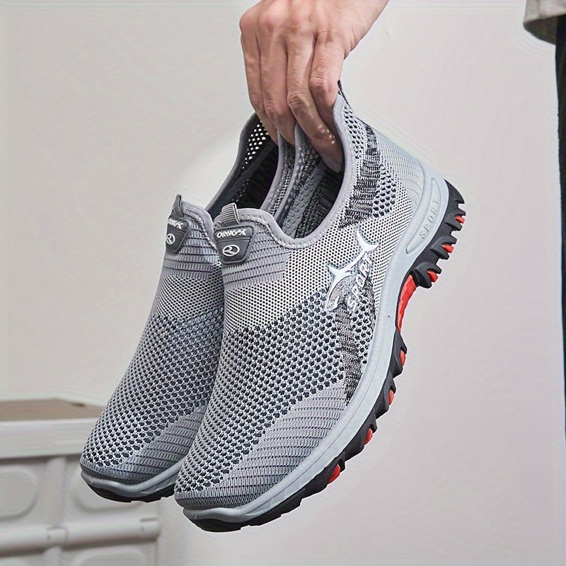 Men's Slip On Mesh Breathable Non Slip Sneakers, Durable Comfy For Spring Summer Outdoor Hiking Camping Climbing