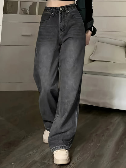 Vintage Loose Straight Leg Jeans With Multi Pockets, Casual Versatile Denim Pants For Women, Women's Clothing & Denim