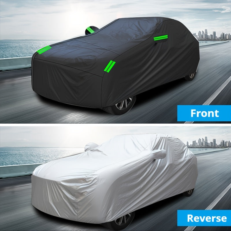 The Car Cover Is All Black With A 190T Silver-coated Fabric, Car Cover With Sun Protection, Polyester Reflective Strip Car Cover
