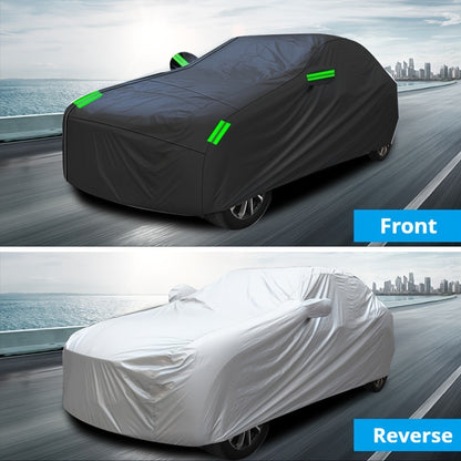 The Car Cover Is All Black With A 190T Silver-coated Fabric, Car Cover With Sun Protection, Polyester Reflective Strip Car Cover