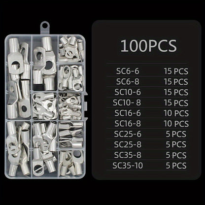 90/100pcs SC Battery Wire Lugs Tinned Copper Crimp Rings Connectors Eyelets For Auto Car Marine For Wire Lugs Wire Terminals Wire Connector Battery Cable Ends Copper Cable Lugs Crimp Wire Terminals Heavy