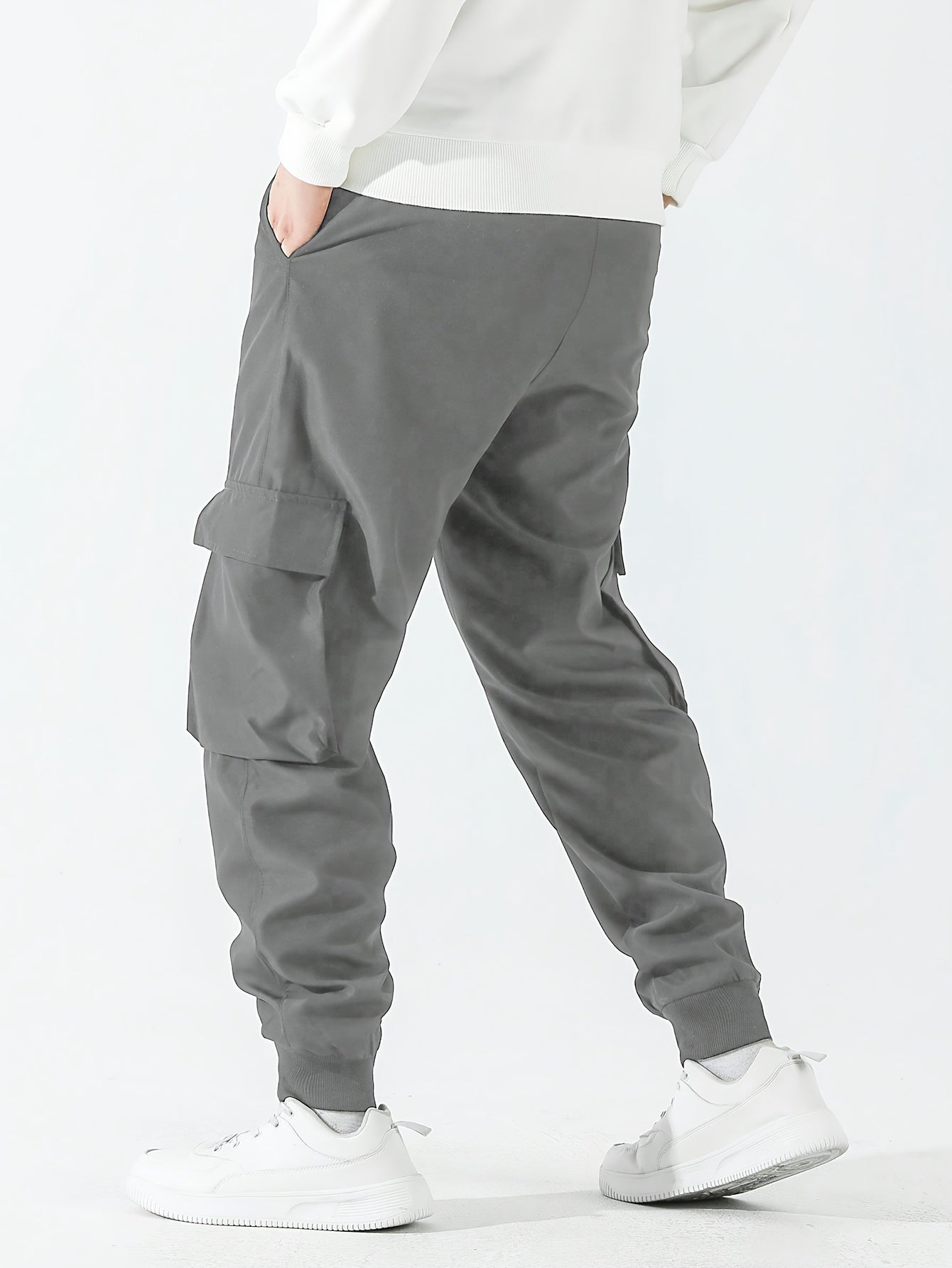 Street Style Men's Casual Non Stretch Footed Cargo Pants With Drawstring For Casual Daily Wear, Spring And Fall