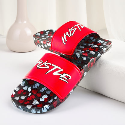 Men'S Hustle $$$ Printed Graphic Slide