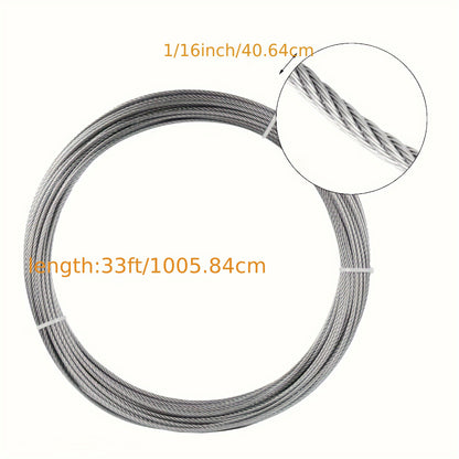 316 Stainless Steel Aircraft Cable Rope, 10.06meter 7x7 Strand, Marine Grade, with 50 Aluminum Thimbles and 12 Tee Fittings