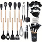 Kitchen Utensils Set- 46 pcs Cooking Utensils with Tongs, Spoon, Meat Chopper, Spatula & Opener Made of Heat-Resistant Food Grade Silicone and Wooden Handles Kitchen Gadgets Tools Set for Nonstick Cookware, With hooks