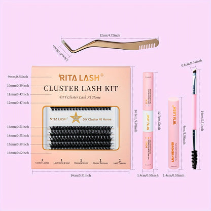 RITALASH DIY Lash Extension Kit, 280 Pcs Lash Clusters With Lash Bond And Seal, Mascara Brush Cluster Lash Glue Remover, Lash Applicator