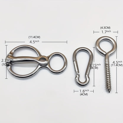3pcs Stainless Steel Horse Gear Set - Durable Collar Strap with Quick Snap Fasteners & Eyebolts, Multi-Use for Training & Safety