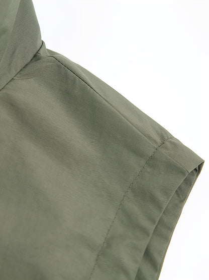 Men's Solid Tank Top With Multi Pockets, Casual Stand Collar Sleeveless Slim-fit Top, Men's Clothing For Outdoor
