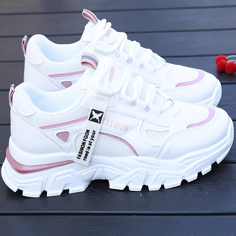 Breathable Mesh Women's Comfy Platform Sneakers, Trendy Casual Sports Shoes for Outdoor Running Trainers