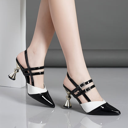 Chic Womens Contrast Color High Heel Pumps - Pointed Toe, Buckle Accent, Timeless Elegance for Glamorous Dress-up - Fashion-Forward Heels