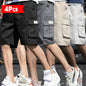 4-Pack Solid Color Men's Casual Cargo Shorts - 100% Polyester, Regular Fit, Non-Stretch Woven Fabric, Drawstring and Multiple Pockets for Daily Wear