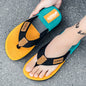 Men's Summer Flip-Flops - Non-Slip, Odor-Resistant Beach Sandals with Arch Support, Green & Yellow Striped Design, Comfortable EVA Upper & Rubber Sole for Everyday and Casual Wear, Leisure Comfort | Casual Style | Durable San
