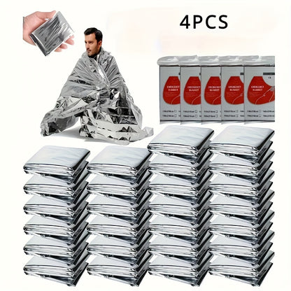 4-Pack Emergency Mylar Thermal Blankets - Durable PET Material, Heat Retention, Survival Space Blankets for Outdoor Adventures, Natural Disasters, First Aid Rescue, Waterproof, Reflective Safety Gear