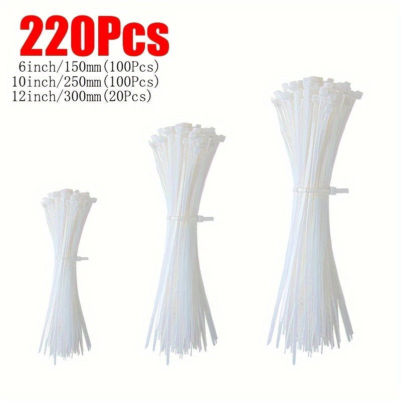 Black/White Cable Zip Ties, 18.14 KG Tensile Strength, Self-Locking Nylon Cord Ties, Indoor/Outdoor Use