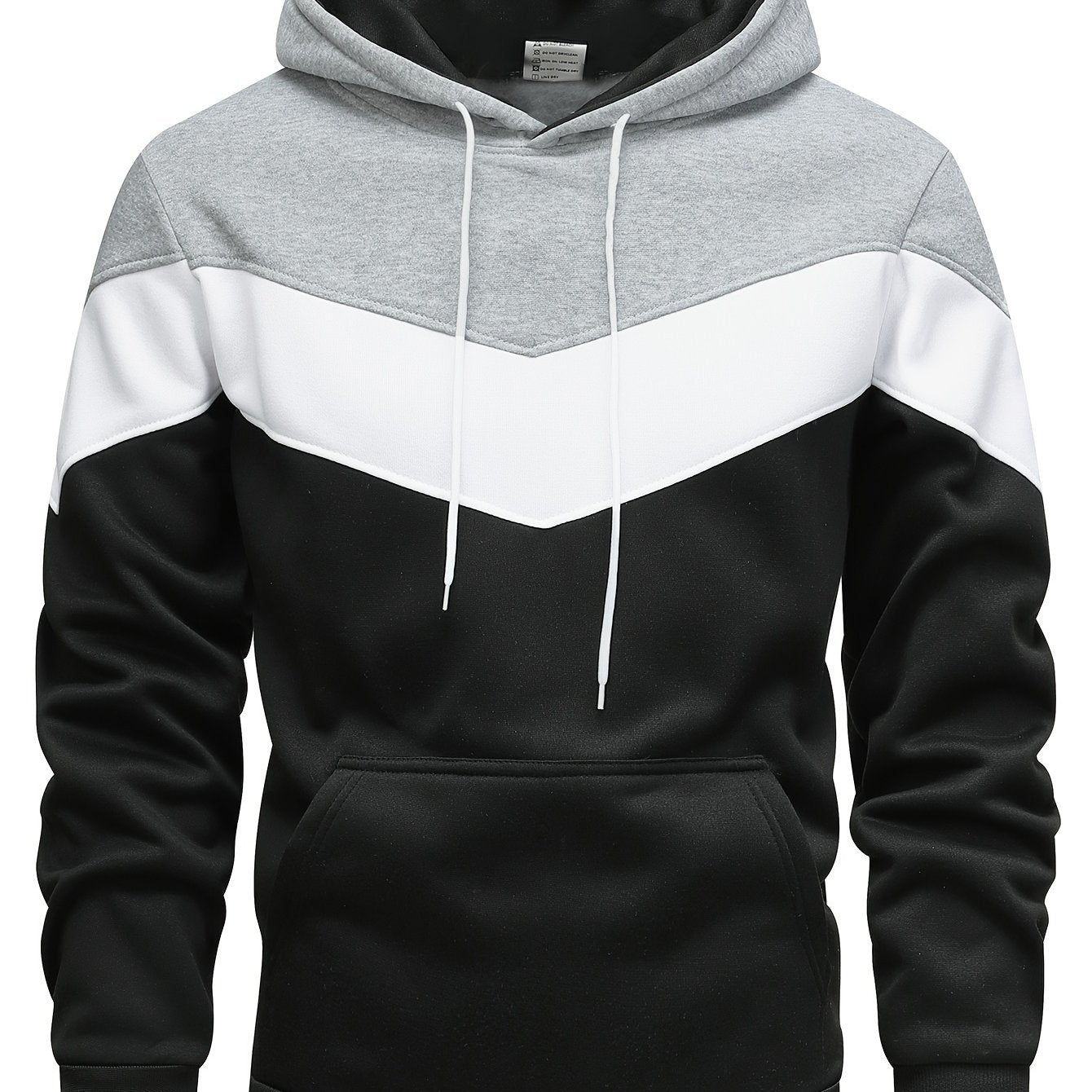 Mens Color Block Hooded Pullover Hoodie - Soft Slight Stretch Polyester Fabric, Long Sleeve, Regular Fit, Contrast Collar, Kangaroo Pocket, Hand Wash Only - Perfect Winter and Fall Streetwear Gift for Him