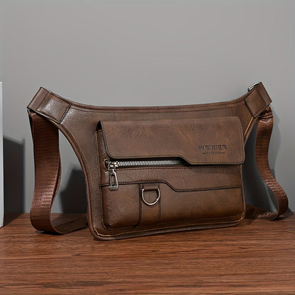 1pc Men's Vintage PU Leather Crossbody Bag - Large Capacity High Quality Chest Bag with Magnetic Closure, Multi-Compartment Design & Adjustable Strap (31.5inch) for Daily Commute, Casual Outings, Versatile Travel Pouch | Styl
