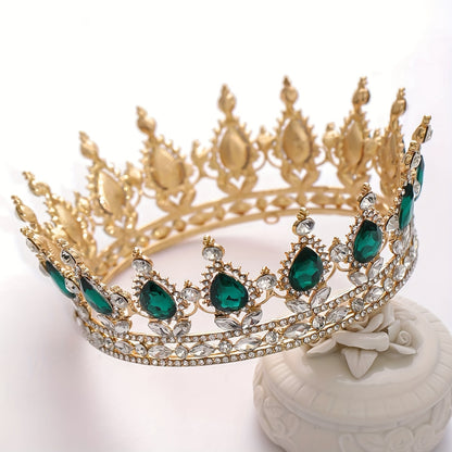 1pc Baroque Style Round Crown Princess Queen's Round Crown Bridal Wedding Birthday Hair Accessories, Retro Style