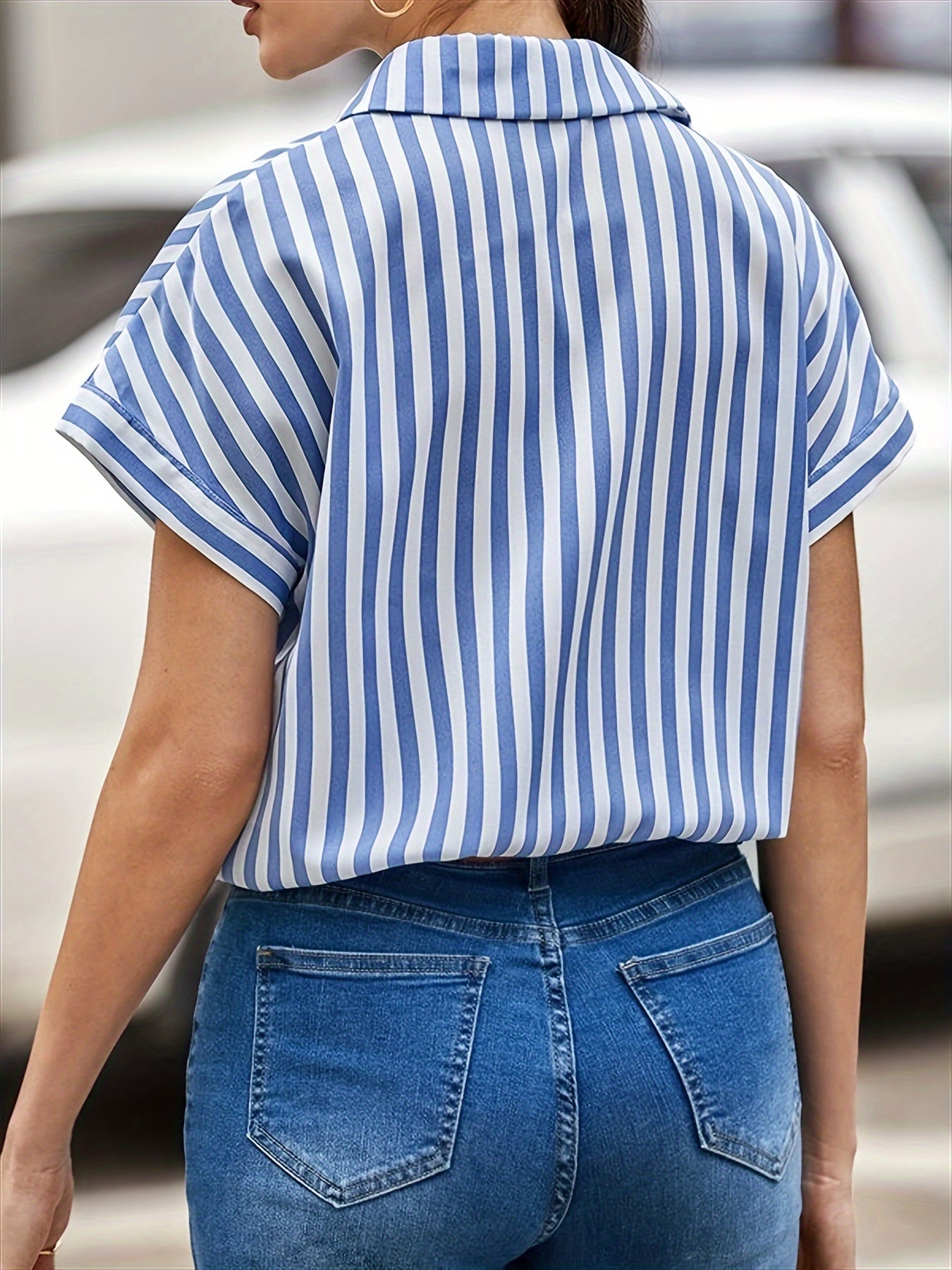 Chic Striped Button-Up Shirt - Breathable Short Sleeve Design for Trendy Summer Style, Women’s Fashion Wear